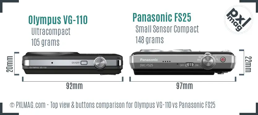 Olympus VG-110 vs Panasonic FS25 top view buttons comparison