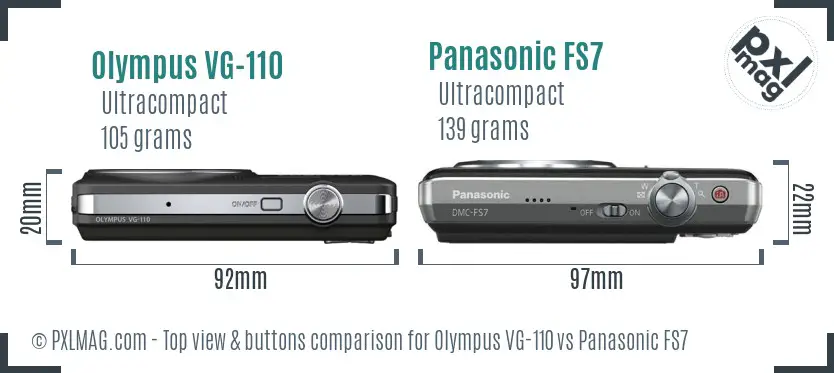 Olympus VG-110 vs Panasonic FS7 top view buttons comparison