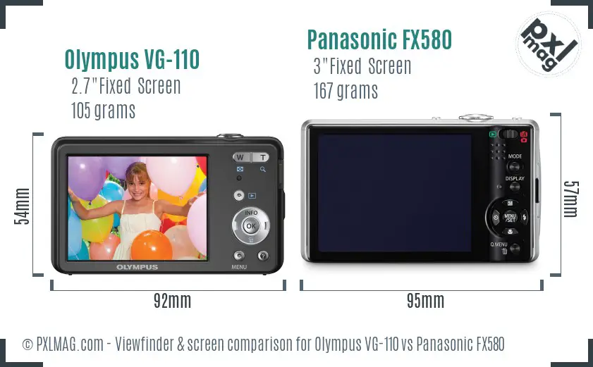 Olympus VG-110 vs Panasonic FX580 Screen and Viewfinder comparison