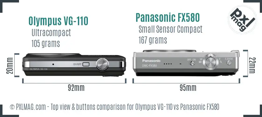 Olympus VG-110 vs Panasonic FX580 top view buttons comparison
