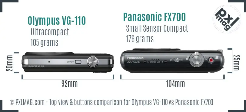 Olympus VG-110 vs Panasonic FX700 top view buttons comparison Olympus VG-110 vs Panasonic FX700 top view buttons comparison