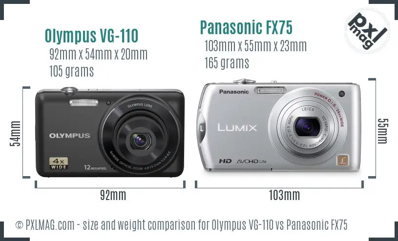 Olympus VG-110 vs Panasonic FX75 size comparison Olympus VG-110 vs Panasonic FX75 size comparison