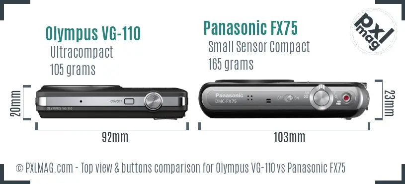 Olympus VG-110 vs Panasonic FX75 top view buttons comparison