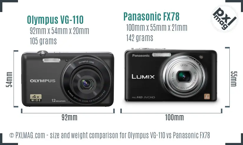 Olympus VG-110 vs Panasonic FX78 size comparison Olympus VG-110 vs Panasonic FX78 size comparison