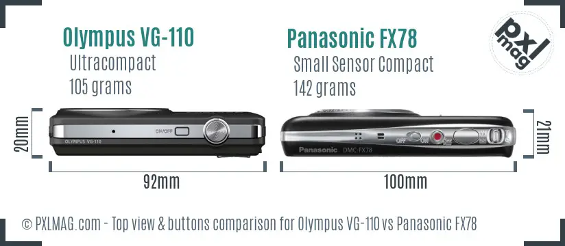 Olympus VG-110 vs Panasonic FX78 top view buttons comparison Olympus VG-110 vs Panasonic FX78 top view buttons comparison