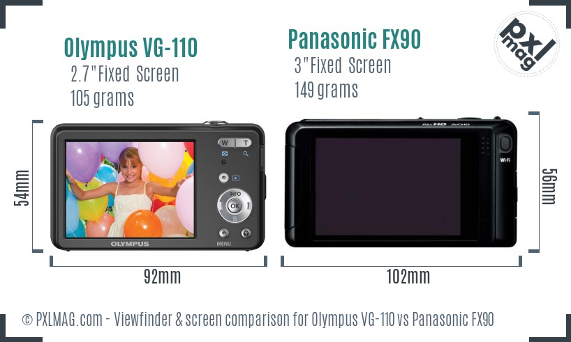 Olympus VG-110 vs Panasonic FX90 Screen and Viewfinder comparison