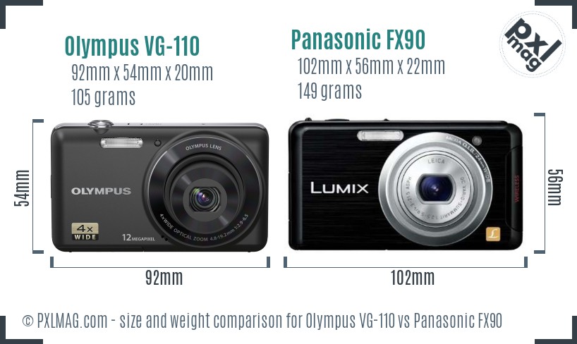 Olympus VG-110 vs Panasonic FX90 size comparison Olympus VG-110 vs Panasonic FX90 size comparison
