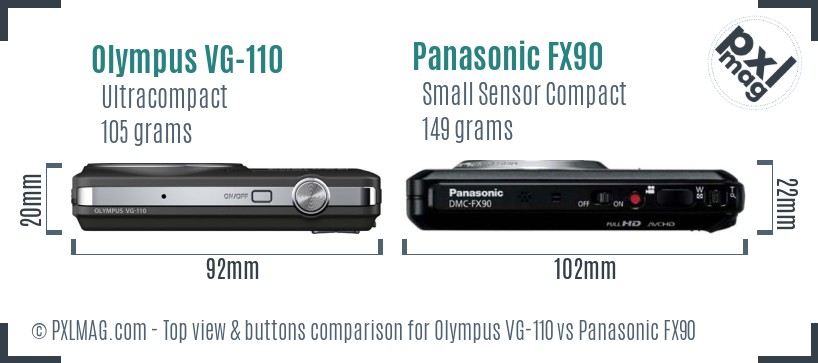 Olympus VG-110 vs Panasonic FX90 top view buttons comparison