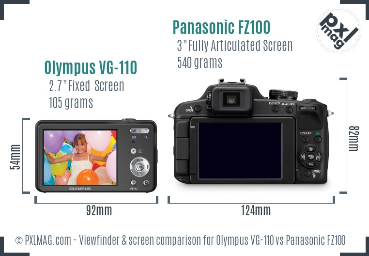 Olympus VG-110 vs Panasonic FZ100 Screen and Viewfinder comparison