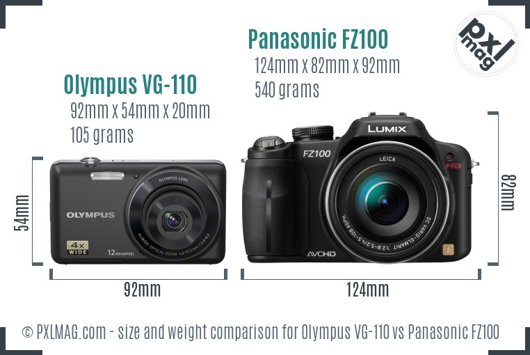 Olympus VG-110 vs Panasonic FZ100 size comparison Olympus VG-110 vs Panasonic FZ100 size comparison