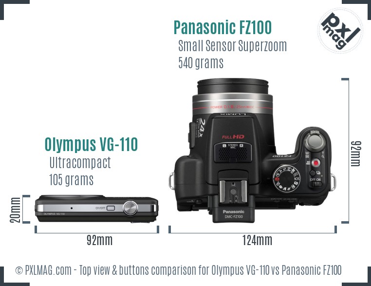 Olympus VG-110 vs Panasonic FZ100 top view buttons comparison