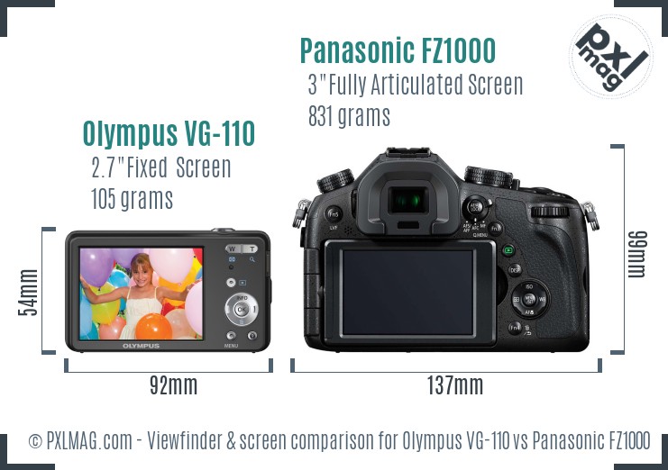 Olympus VG-110 vs Panasonic FZ1000 Screen and Viewfinder comparison