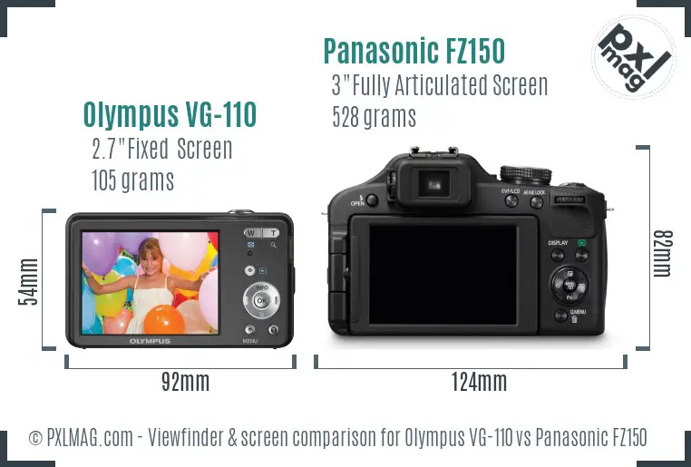 Olympus VG-110 vs Panasonic FZ150 Screen and Viewfinder comparison
