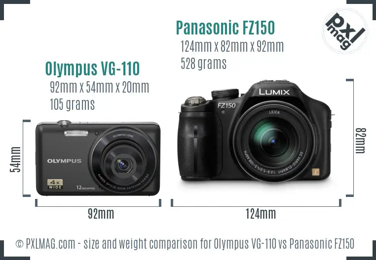 Olympus VG-110 vs Panasonic FZ150 size comparison