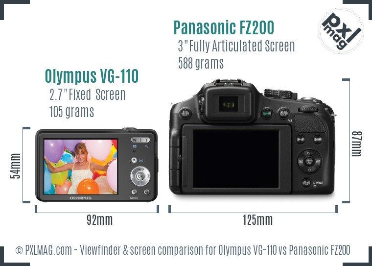 Olympus VG-110 vs Panasonic FZ200 Screen and Viewfinder comparison