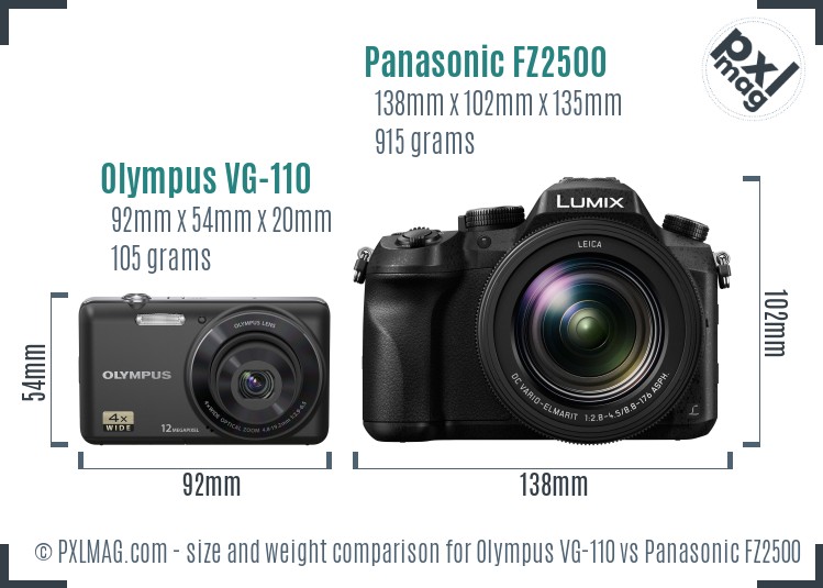 Olympus VG-110 vs Panasonic FZ2500 size comparison Olympus VG-110 vs Panasonic FZ2500 size comparison