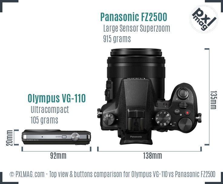 Olympus VG-110 vs Panasonic FZ2500 top view buttons comparison