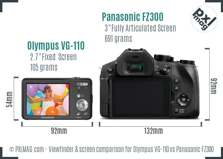 Olympus VG-110 vs Panasonic FZ300 Screen and Viewfinder comparison