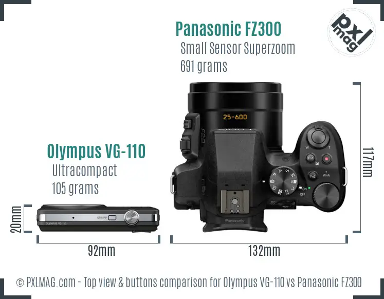 Olympus VG-110 vs Panasonic FZ300 top view buttons comparison