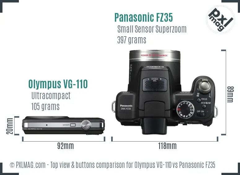 Olympus VG-110 vs Panasonic FZ35 top view buttons comparison Olympus VG-110 vs Panasonic FZ35 top view buttons comparison