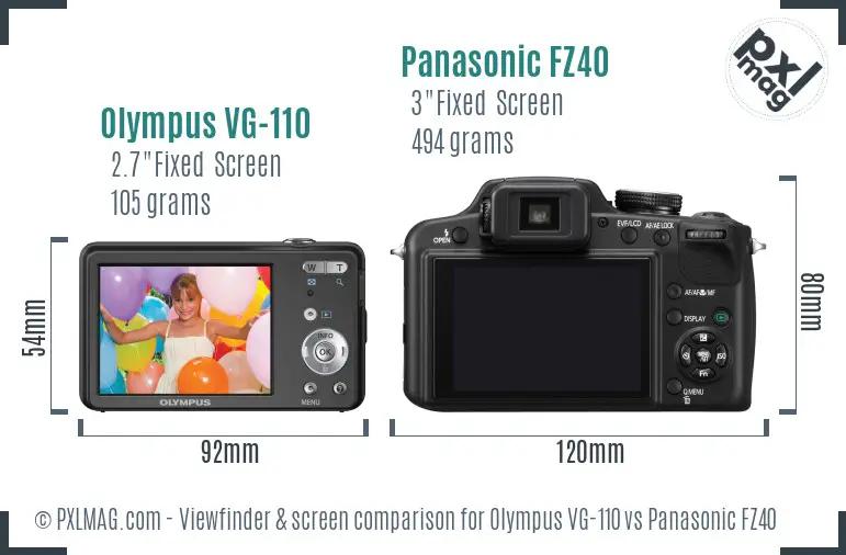 Olympus VG-110 vs Panasonic FZ40 Screen and Viewfinder comparison