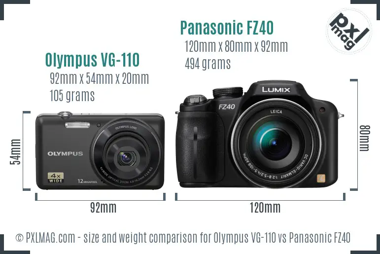 Olympus VG-110 vs Panasonic FZ40 size comparison