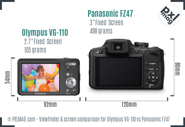 Olympus VG-110 vs Panasonic FZ47 Screen and Viewfinder comparison