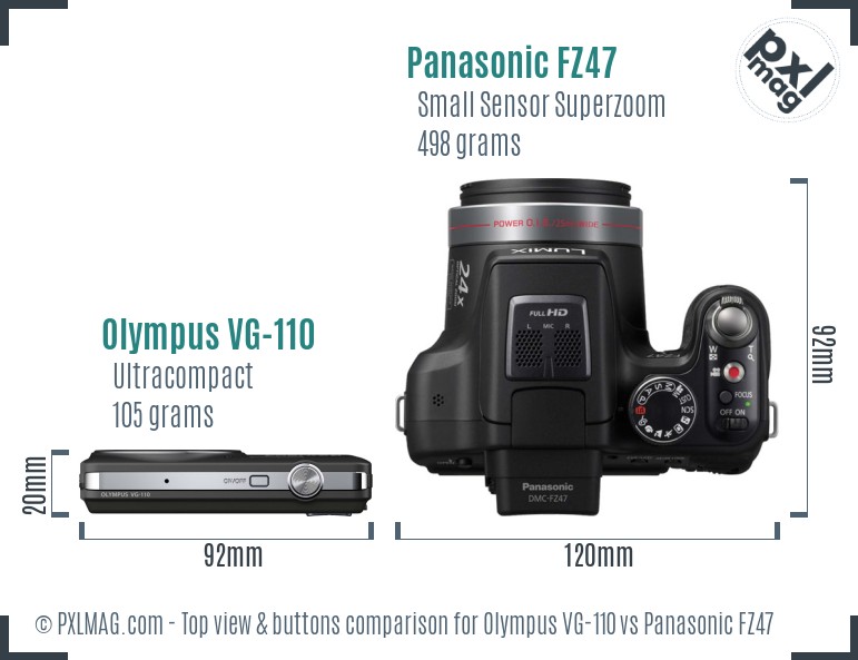 Olympus VG-110 vs Panasonic FZ47 top view buttons comparison