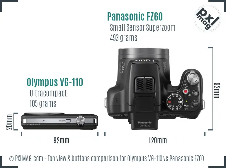 Olympus VG-110 vs Panasonic FZ60 top view buttons comparison Olympus VG-110 vs Panasonic FZ60 top view buttons comparison