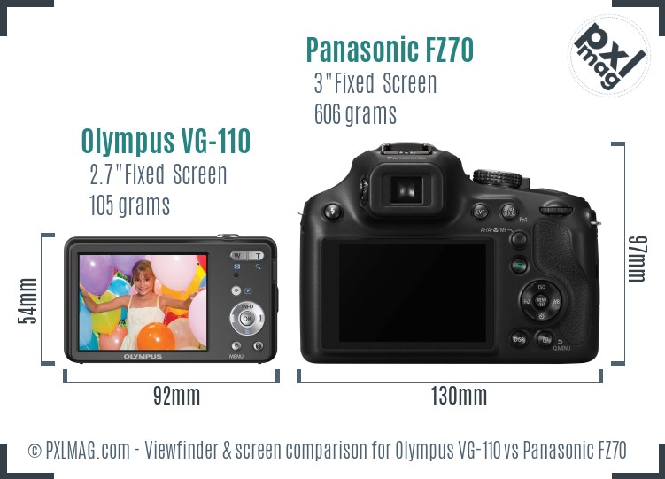 Olympus VG-110 vs Panasonic FZ70 Screen and Viewfinder comparison