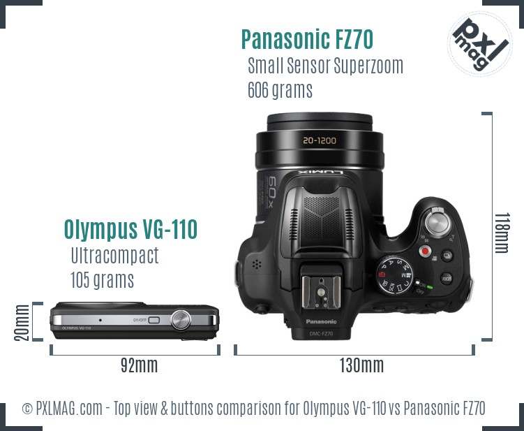 Olympus VG-110 vs Panasonic FZ70 top view buttons comparison
