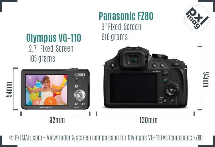 Olympus VG-110 vs Panasonic FZ80 Screen and Viewfinder comparison