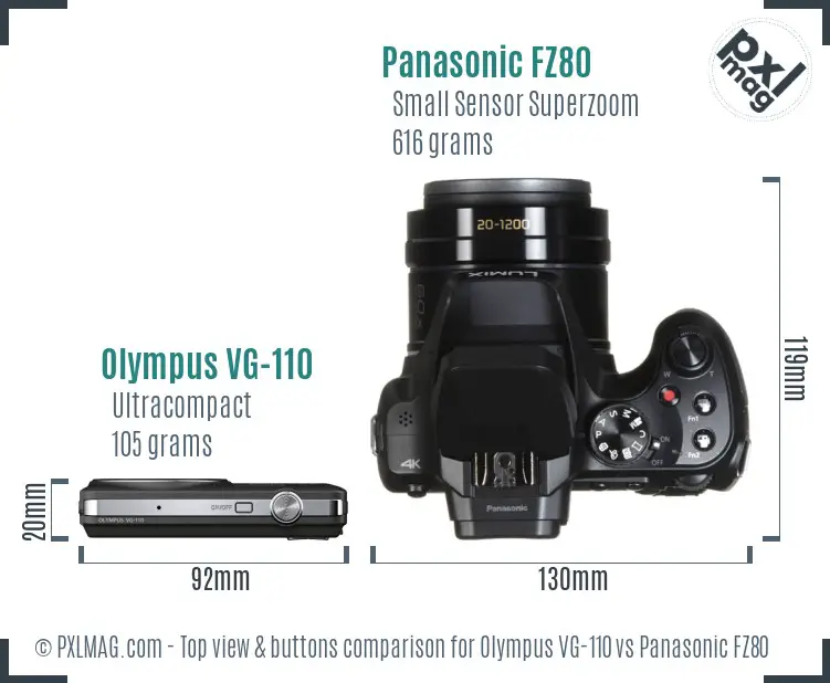 Olympus VG-110 vs Panasonic FZ80 top view buttons comparison