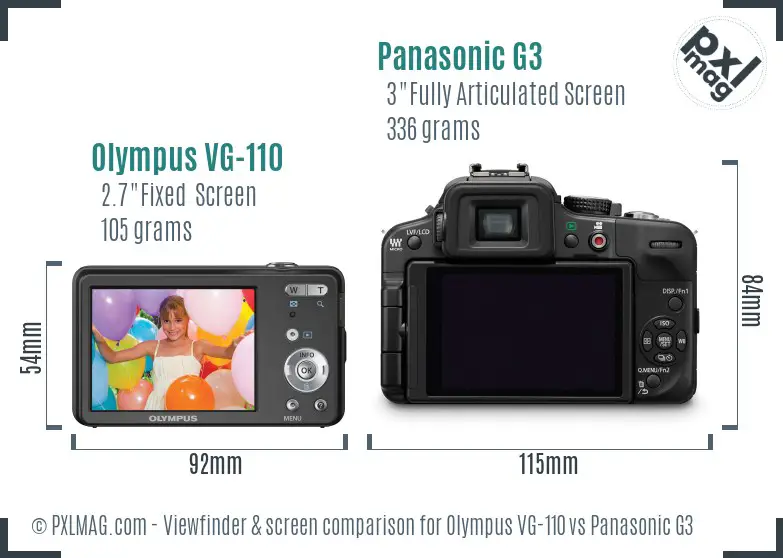 Olympus VG-110 vs Panasonic G3 Screen and Viewfinder comparison