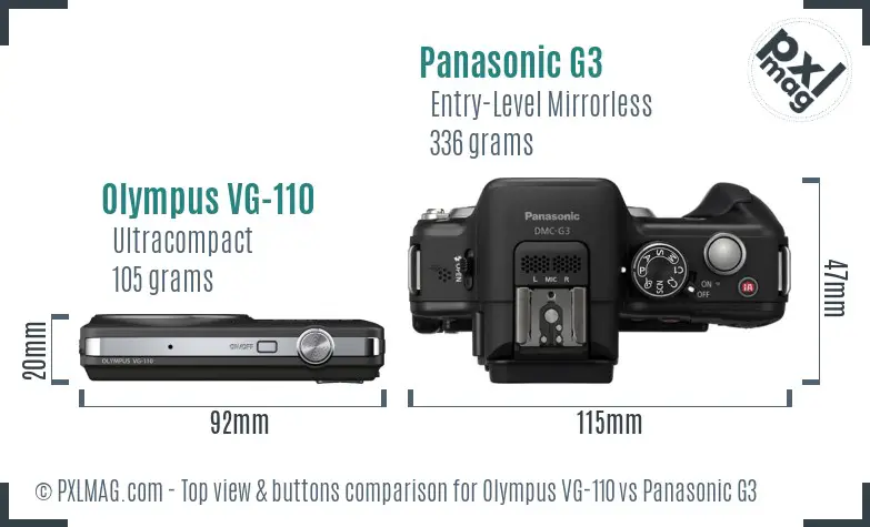 Olympus VG-110 vs Panasonic G3 top view buttons comparison