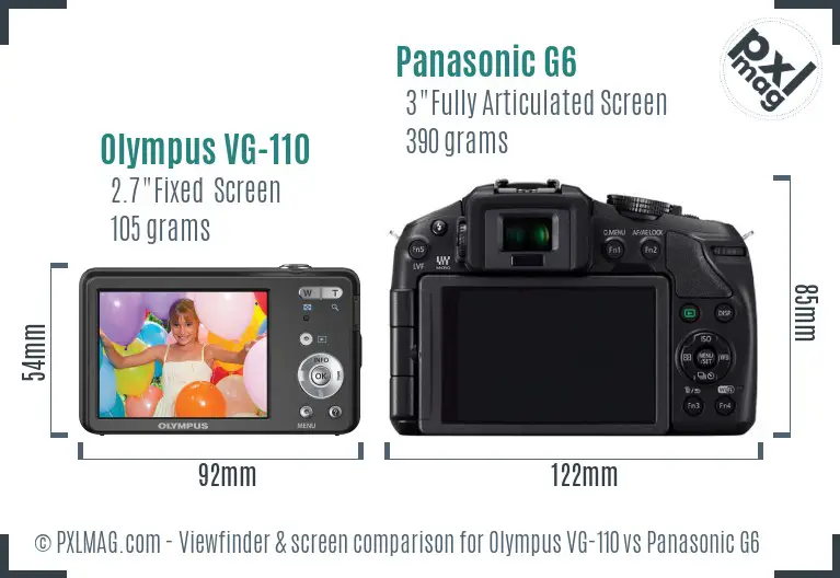 Olympus VG-110 vs Panasonic G6 Screen and Viewfinder comparison