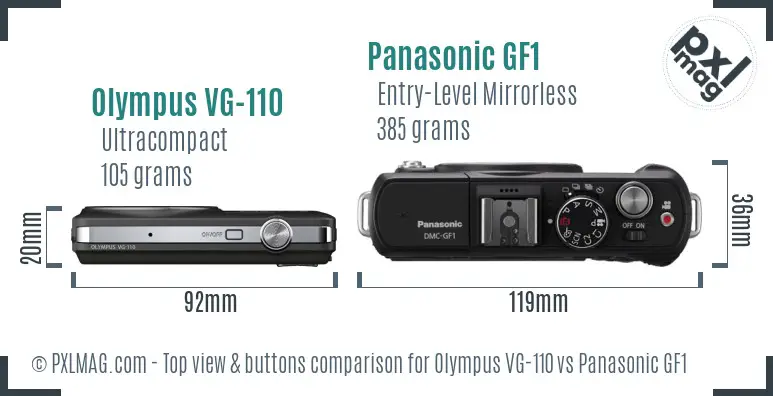 Olympus VG-110 vs Panasonic GF1 top view buttons comparison