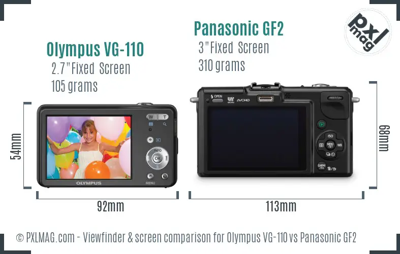 Olympus VG-110 vs Panasonic GF2 Screen and Viewfinder comparison