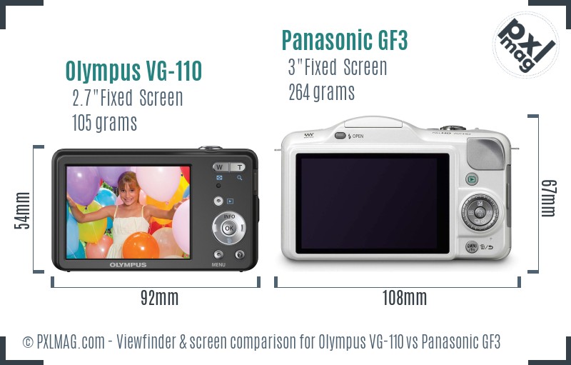 Olympus VG-110 vs Panasonic GF3 Screen and Viewfinder comparison