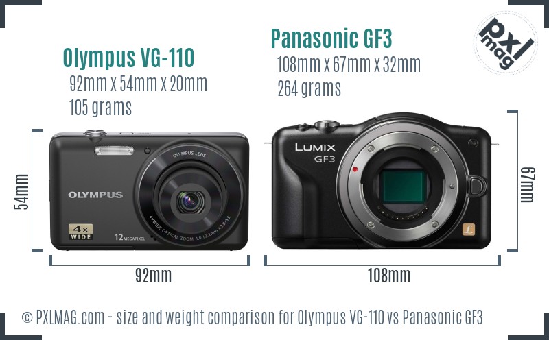 Olympus VG-110 vs Panasonic GF3 size comparison Olympus VG-110 vs Panasonic GF3 size comparison