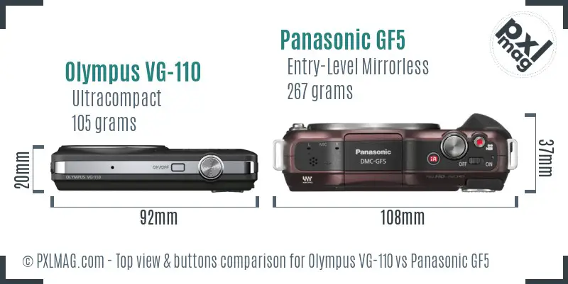 Olympus VG-110 vs Panasonic GF5 top view buttons comparison Olympus VG-110 vs Panasonic GF5 top view buttons comparison