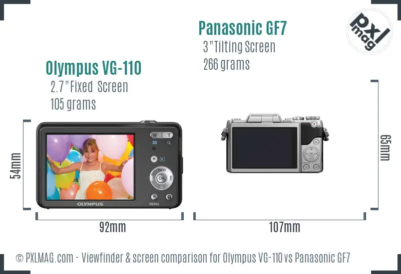 Olympus VG-110 vs Panasonic GF7 Screen and Viewfinder comparison