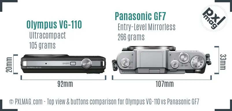 Olympus VG-110 vs Panasonic GF7 top view buttons comparison