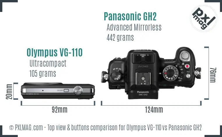 Olympus VG-110 vs Panasonic GH2 top view buttons comparison Olympus VG-110 vs Panasonic GH2 top view buttons comparison