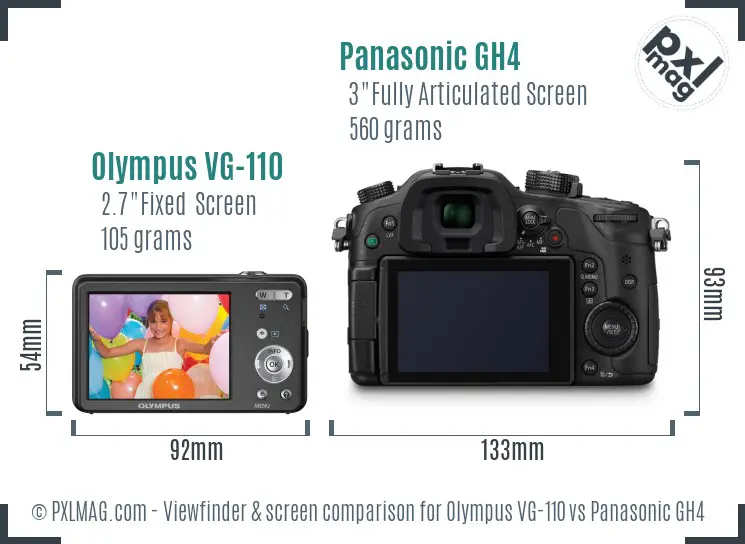 Olympus VG-110 vs Panasonic GH4 Screen and Viewfinder comparison
