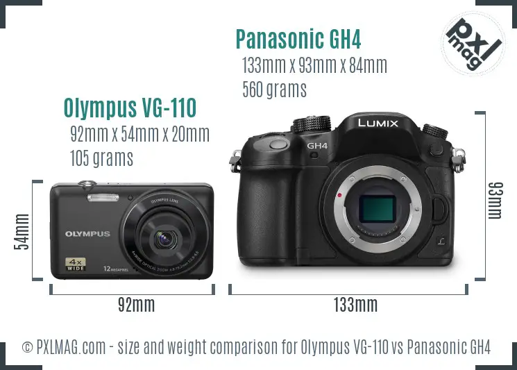 Olympus VG-110 vs Panasonic GH4 size comparison