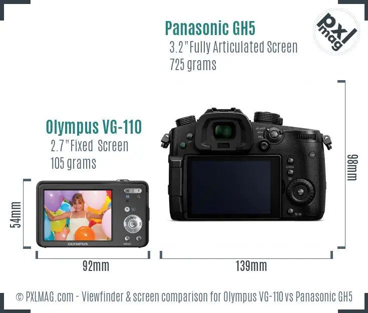 Olympus VG-110 vs Panasonic GH5 Screen and Viewfinder comparison