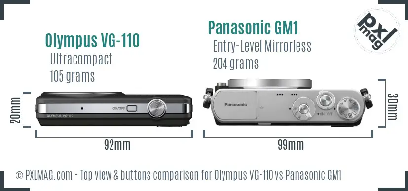 Olympus VG-110 vs Panasonic GM1 top view buttons comparison Olympus VG-110 vs Panasonic GM1 top view buttons comparison