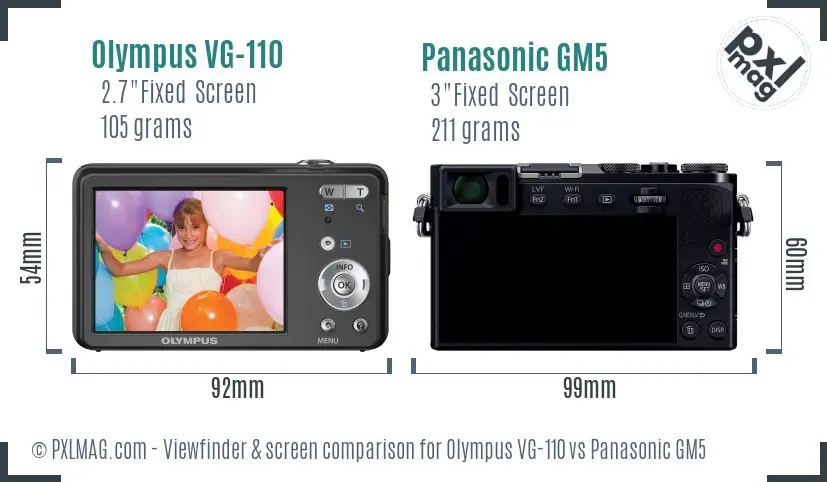 Olympus VG-110 vs Panasonic GM5 Screen and Viewfinder comparison
