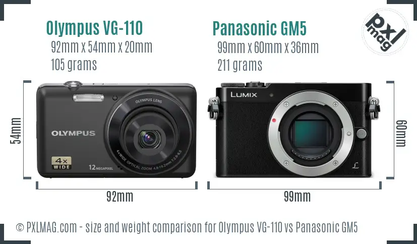 Olympus VG-110 vs Panasonic GM5 size comparison